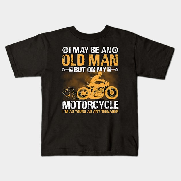 Old man motorcycle Kids T-Shirt by Steven Hignell